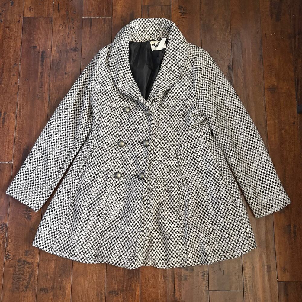 Bethany Mota Coat Womens XL White Herringbone Skirted Collared Career Formal